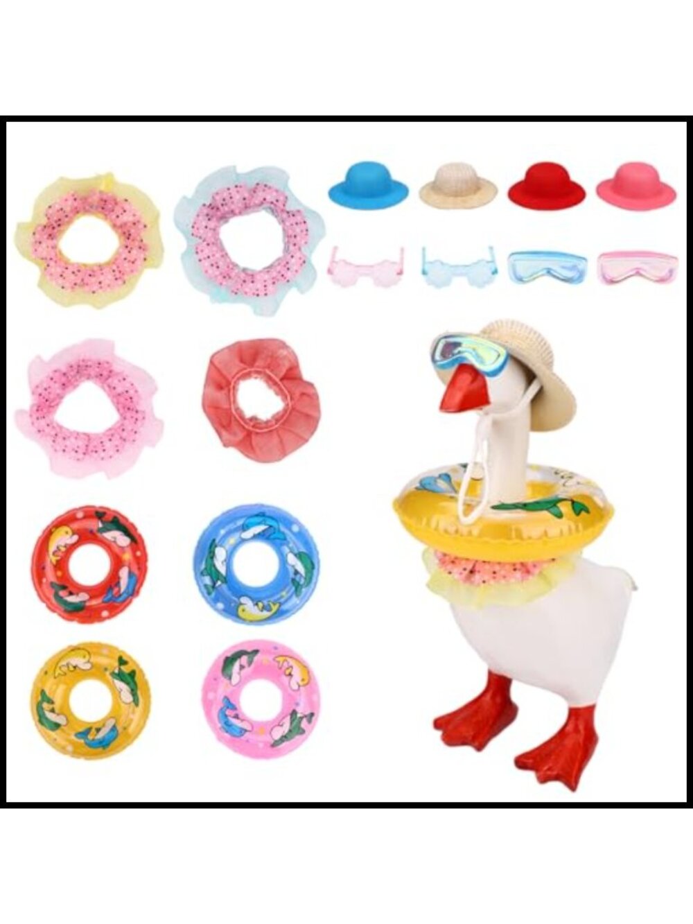 Hawaiian Desk Goose Outfit Set 4 Bikinis Hat Sunglasses Rings 7in
